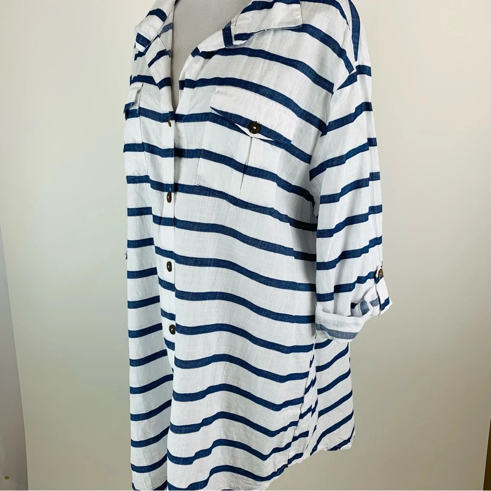 Dotti Striped Button Front Coverup 1X